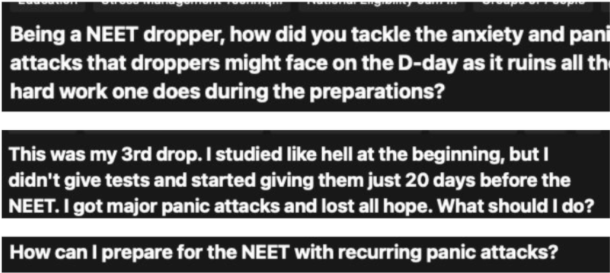 Student questions about NEET anxiety and panic attacks